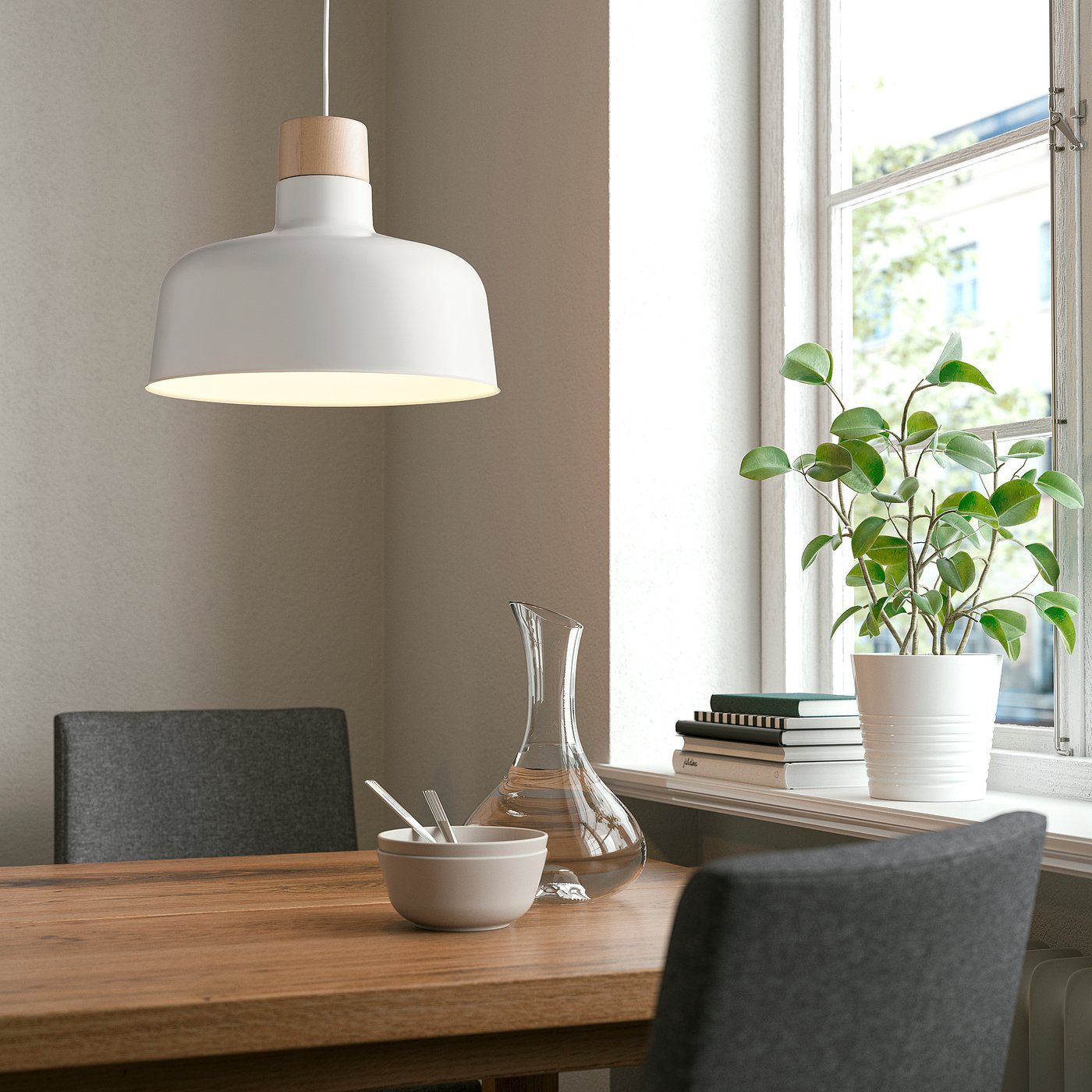 BUNKEFLO, Pendant lamp, white/birch, 36 cm - Image 2