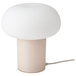 DEJSA, Table lamp, beige/opal white glass, 28 cm
