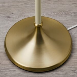 FLYGHÖJD, Floor lamp, brass/beige