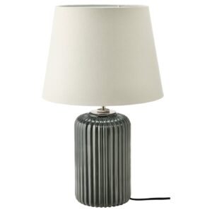 SNÖBYAR, Table lamp, grey-turquoise ceramic/grey, 52 cm